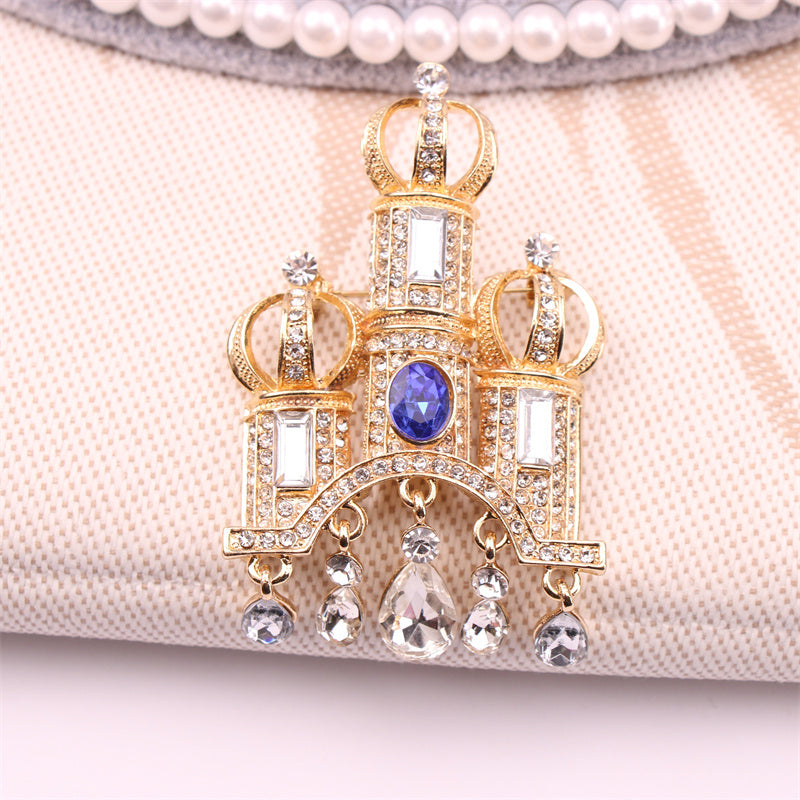 Cute Cartoon Castle Brooch Pin Enamel Gemstone Embellished Unisex Lapel Accessory