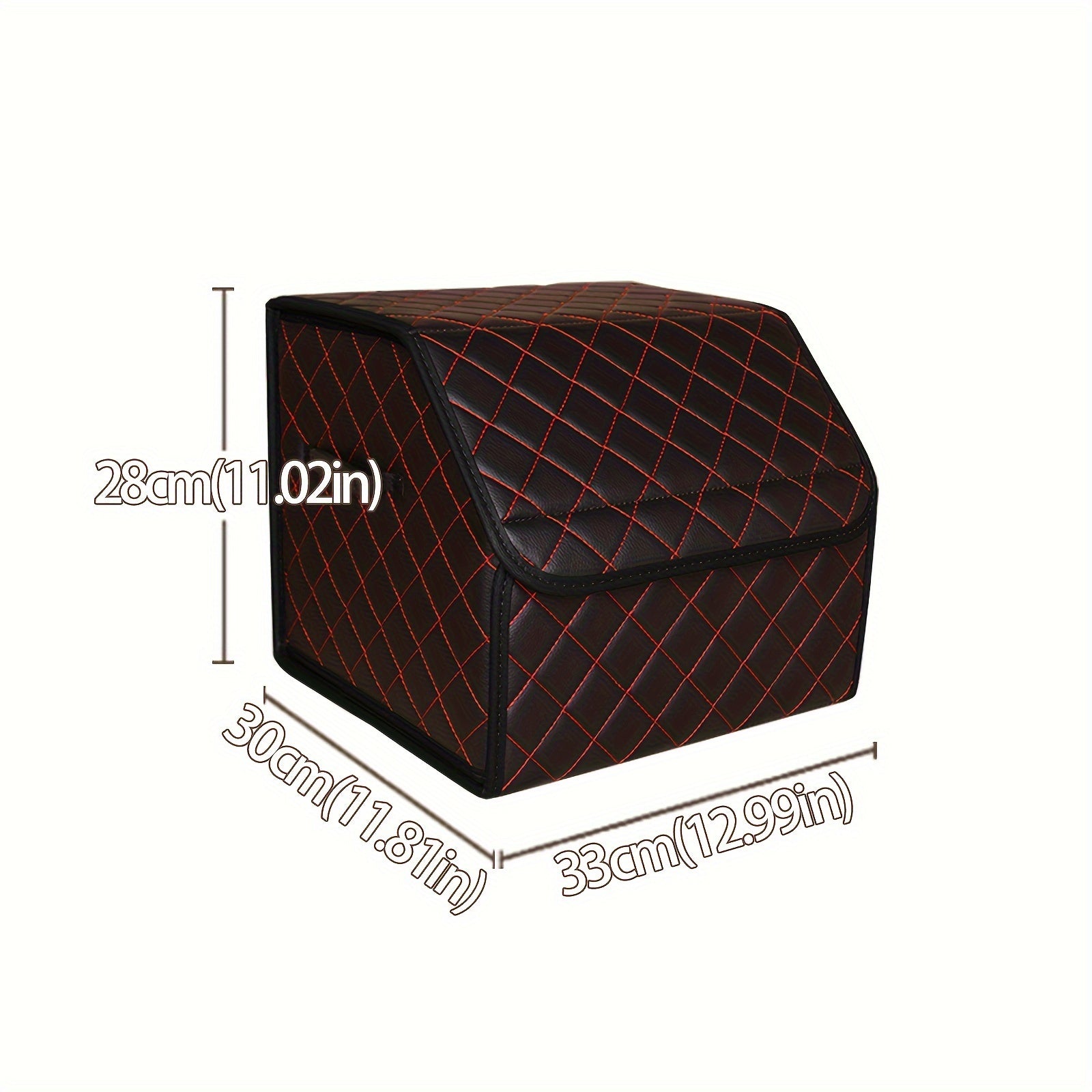 Organizador de maletero de coche plegable de cuero PU con costura de diamantes y acentos rojos para coches, camiones y SUVs