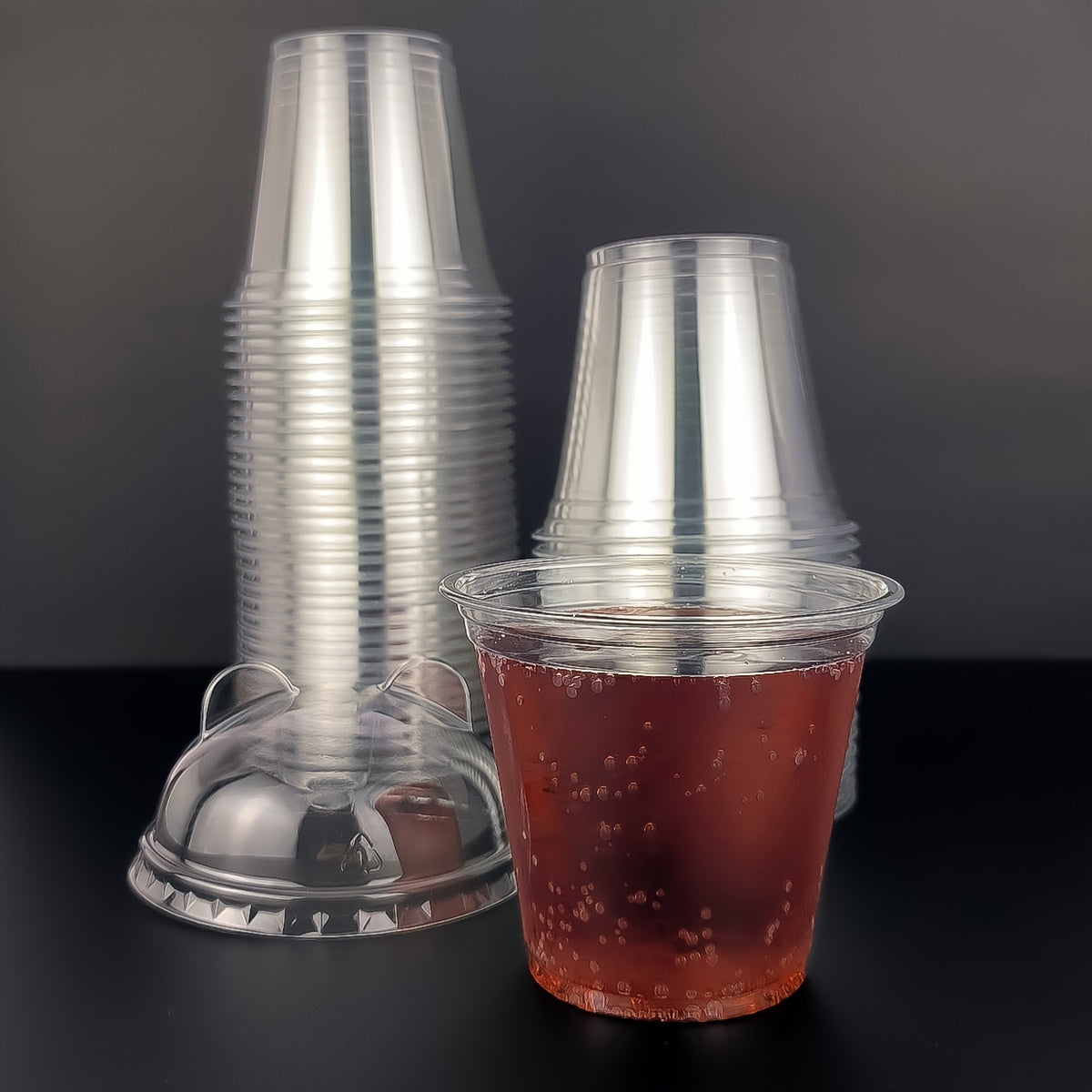 50 Transparent Plastic Cups with Lids 9oz to 10oz for Parties and Cold Drinks