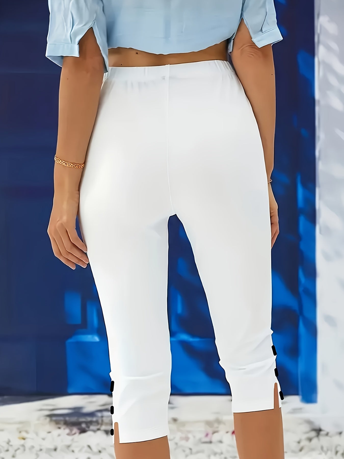 Women's Stretch Capri Pants Mid-Length Solid Color Casual Formal Trousers