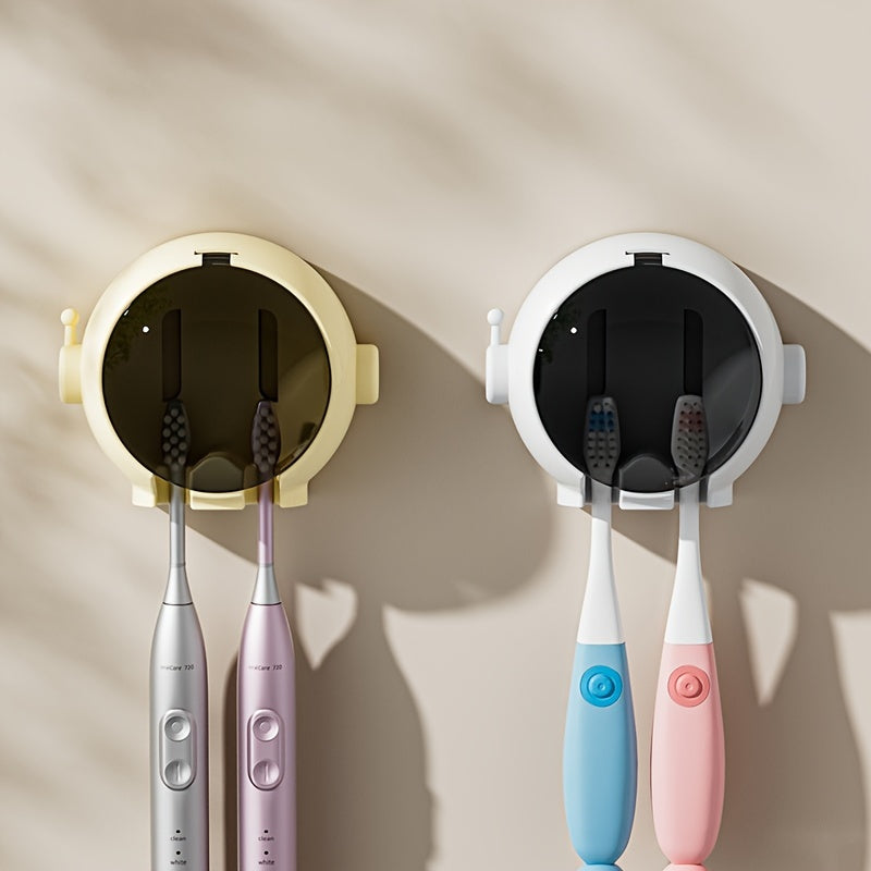 Astronaut-Themed Toothbrush Holder for Electric and Manual Toothbrushes No-Drill Hanging Organizer Space-Saving Design