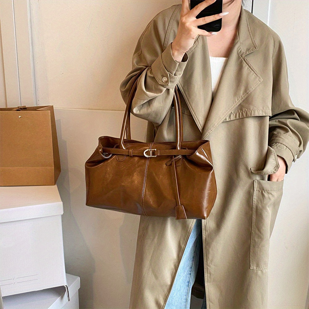 Женская сумка-тоут из искусственной кожи на плечо, черная, однотонная, повседневная