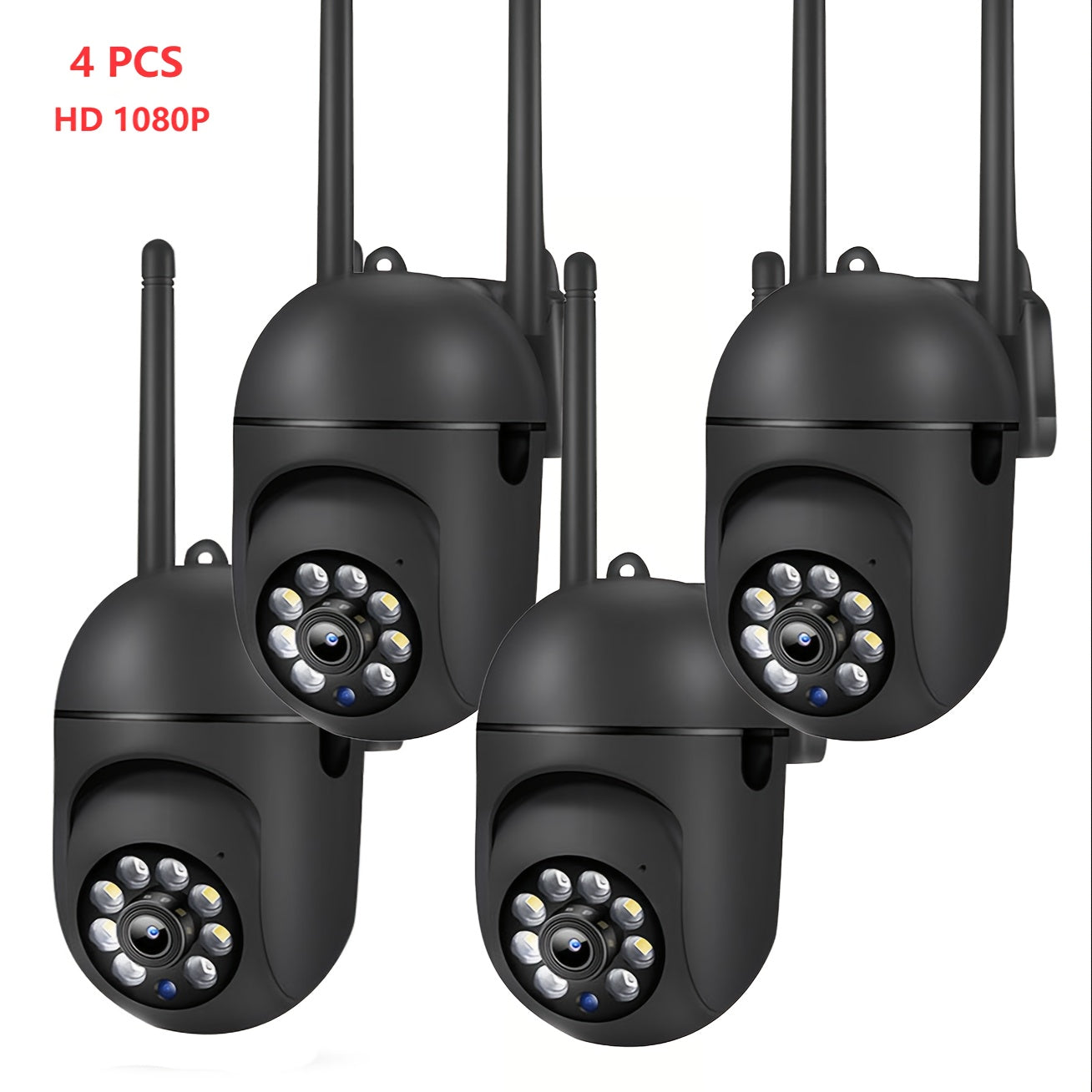 4-Piece 1080P HD Wireless Security Camera System with PTZ Night Vision Motion Alerts