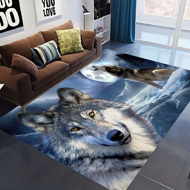 3D Snow Wolf Print Rug Soft Washable Floor Mat for Living Room Bedroom Kitchen