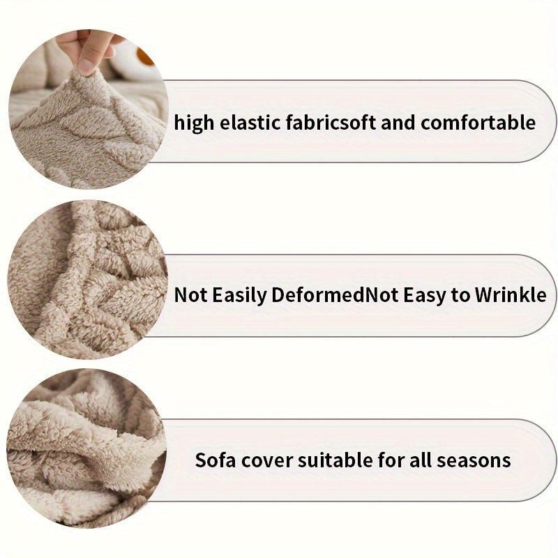 Wheat Sheaf Pattern Plush Sofa Cover Elastic Fit for 1-4 Seater Non-Slip Machine Washable