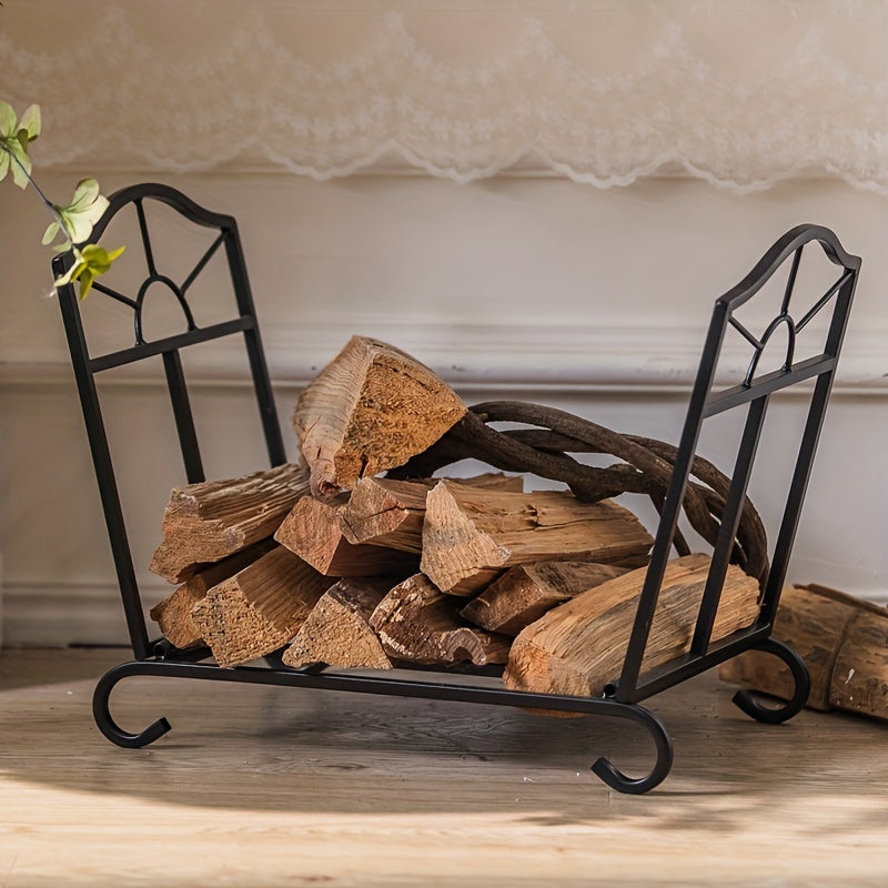 American-Style Iron Fireplace Log Holder for Indoor Firewood Storage