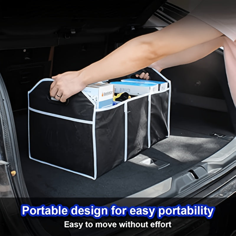 Black Foldable Car Storage Organizer with Mesh Pockets Large Capacity
