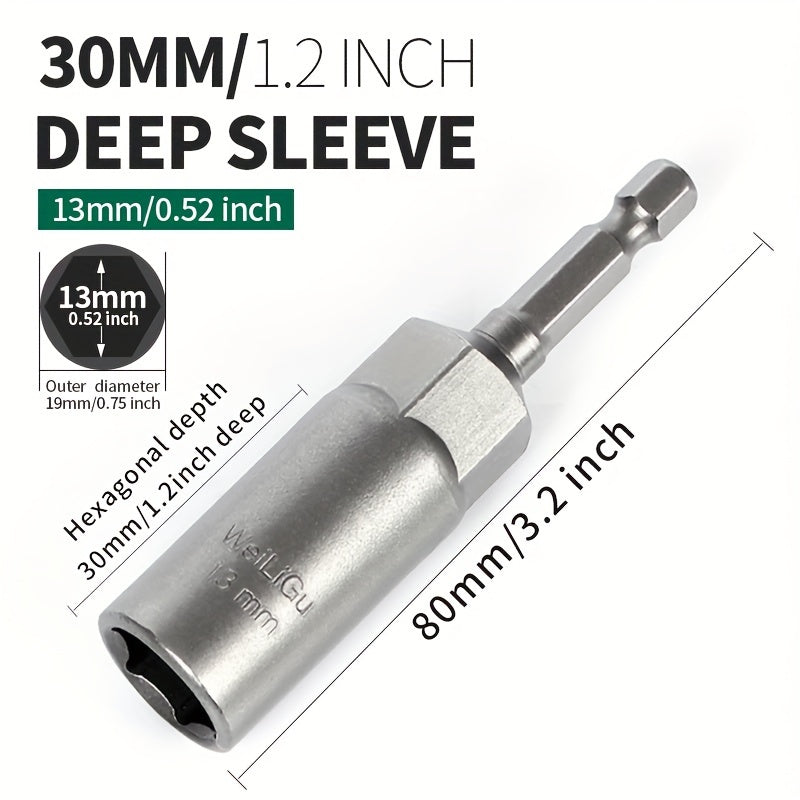 Juego de llaves de vaso profundo de 30mm, acero de vanadio cromado, llave hexagonal extendida, no magnética