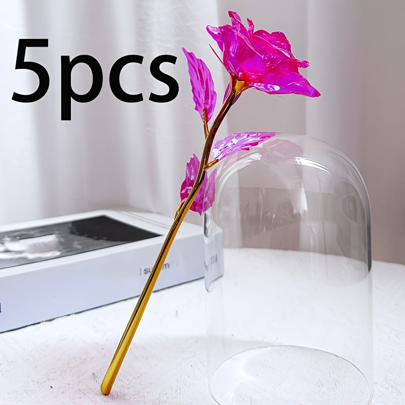 Artificial Rose Flower Set of 5 Gold Crystal Decor for Weddings Parties and Gifts