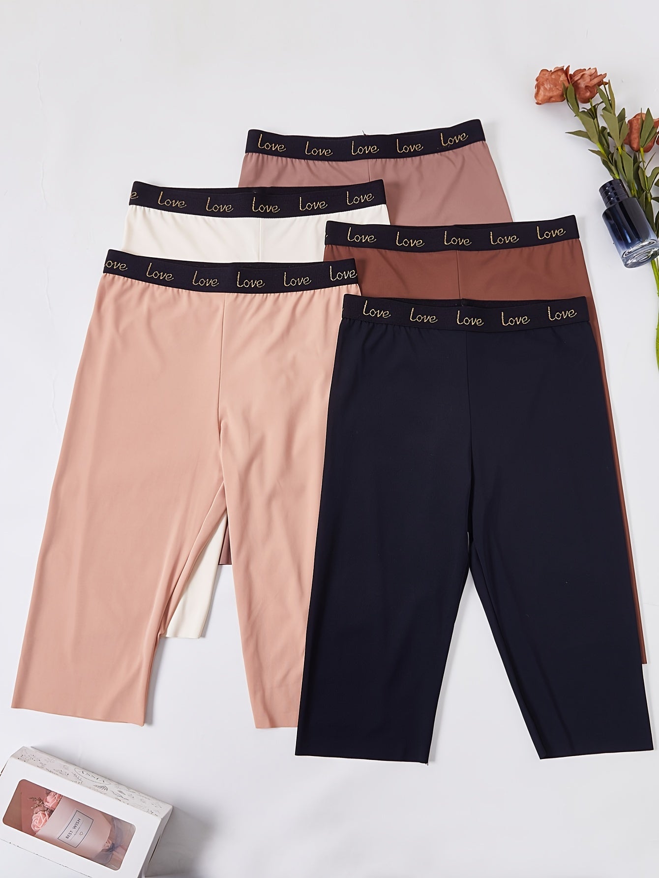 Women's Seamless High-Waisted Shaping Shorts with Alphabet Pattern Tummy Control Compression Underwear 5 Pack