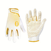 Adjustable Football Gloves with Sticky White and Gold Receiver Palms