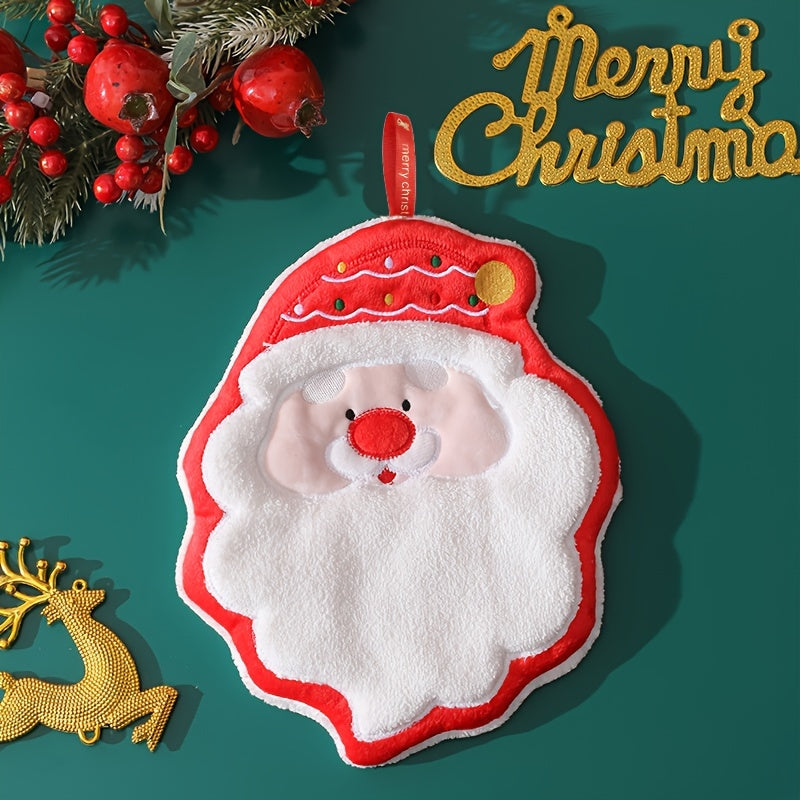 Bayramona Rojdestvo qo'l sochiq, Santa va rengey dizaynlari bilan, ultra-absorbent mikroto'qima, osish halqasi. Ideal bayram hammom bezaklari va sovg'a.