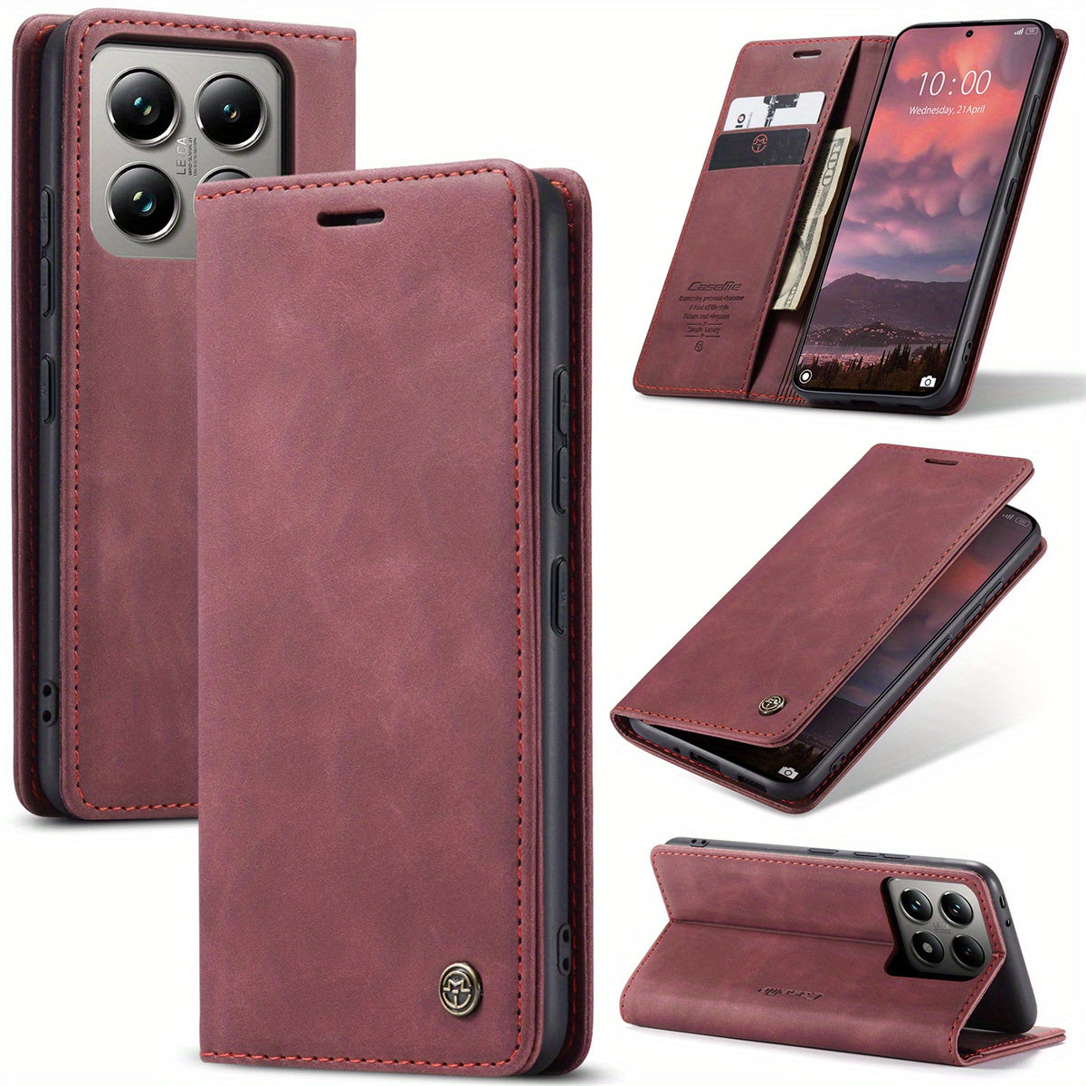 Faux Leather Flip Wallet Phone Case for Xiaomi 14T Pro and 14 with Card Holder and Kickstand