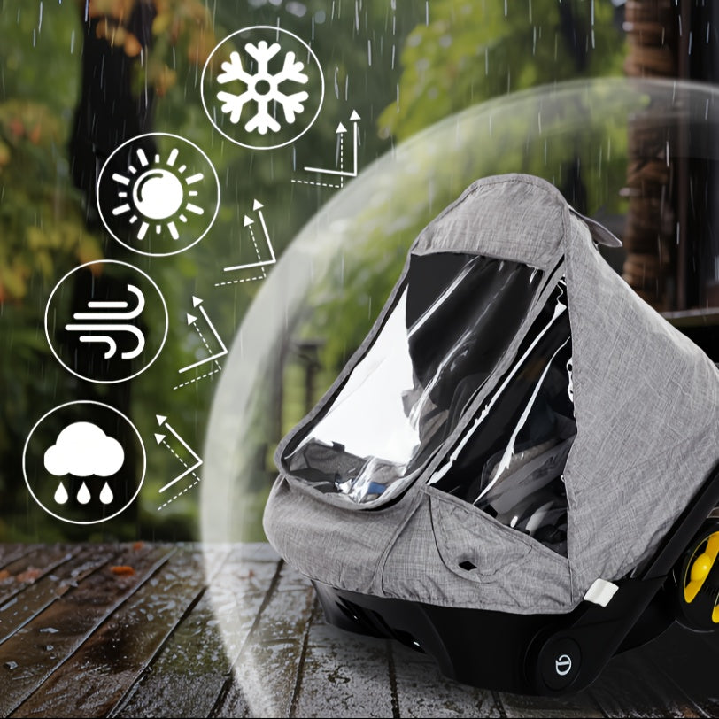 Kids Stroller Rain Cover Waterproof EVA Material with Storage Basket and Sun Protection