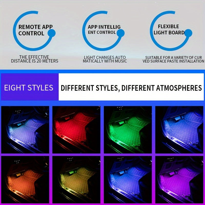 Luz ambiental RGB para coche, luz decorativa para el interior del suelo con sincronización musical