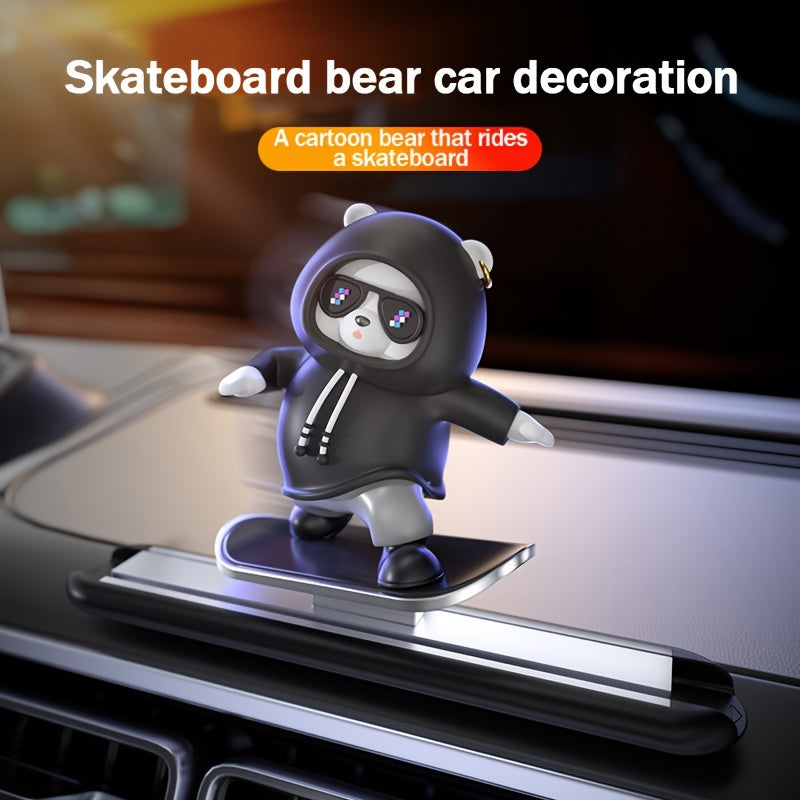 Silicone Skateboarding Panda Car Dashboard Decor with Glasses Easy to Install