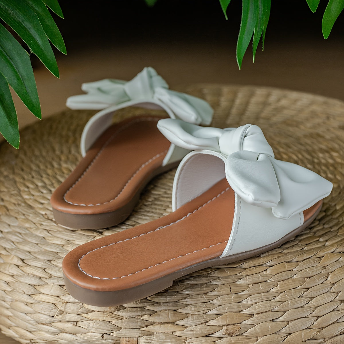 Girls' Slippers with Bowknot Solid Color Indoor Outdoor PU TPR Lightweight