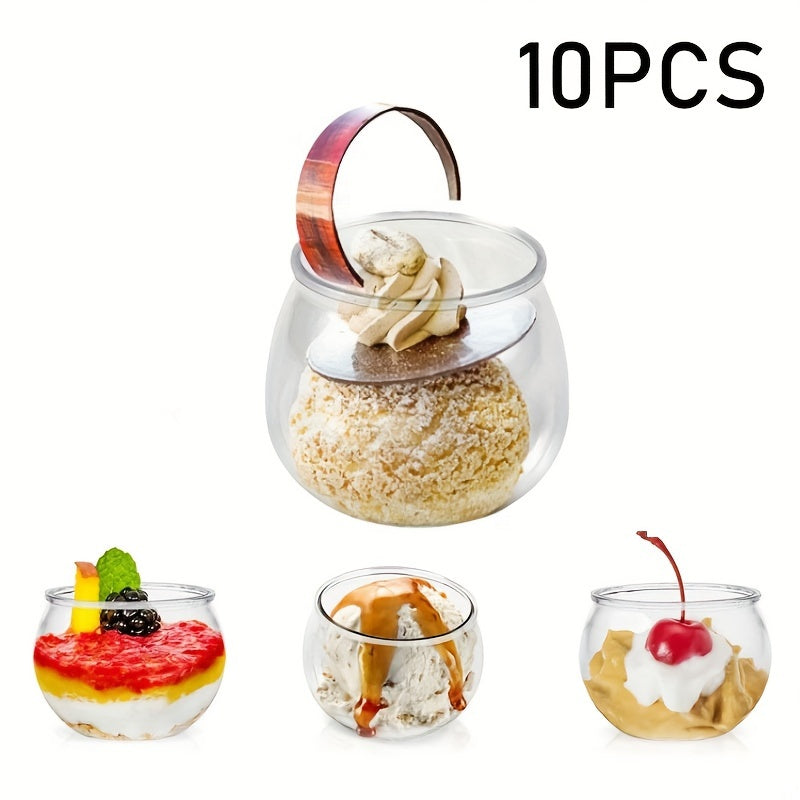 10 Pack Disposable Round PET Dessert Cups for Cakes Yogurt Ice Cream Mousse
