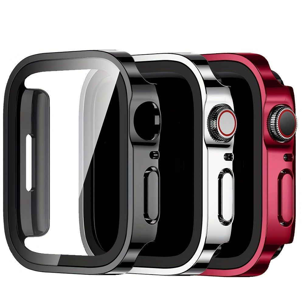 3-Piece Full Coverage PC Protective Case Set for Apple Watch with Built-in Glass Screen Protector 40mm-49mm