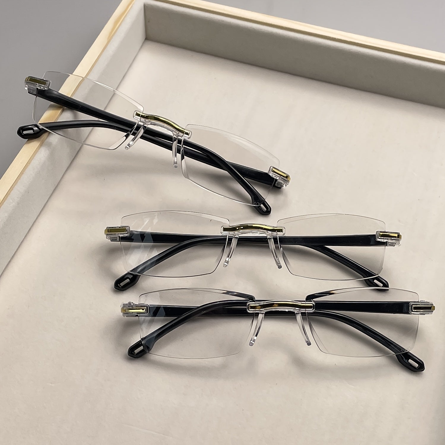 Set of 8 Unisex Rimless Reading Glasses Blue Light Blocking Rectangle Style