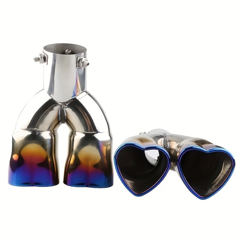 Car Stainless Steel Dual Outlet Heart-Shaped Exhaust Tailpipe 3.81-5.84 cm