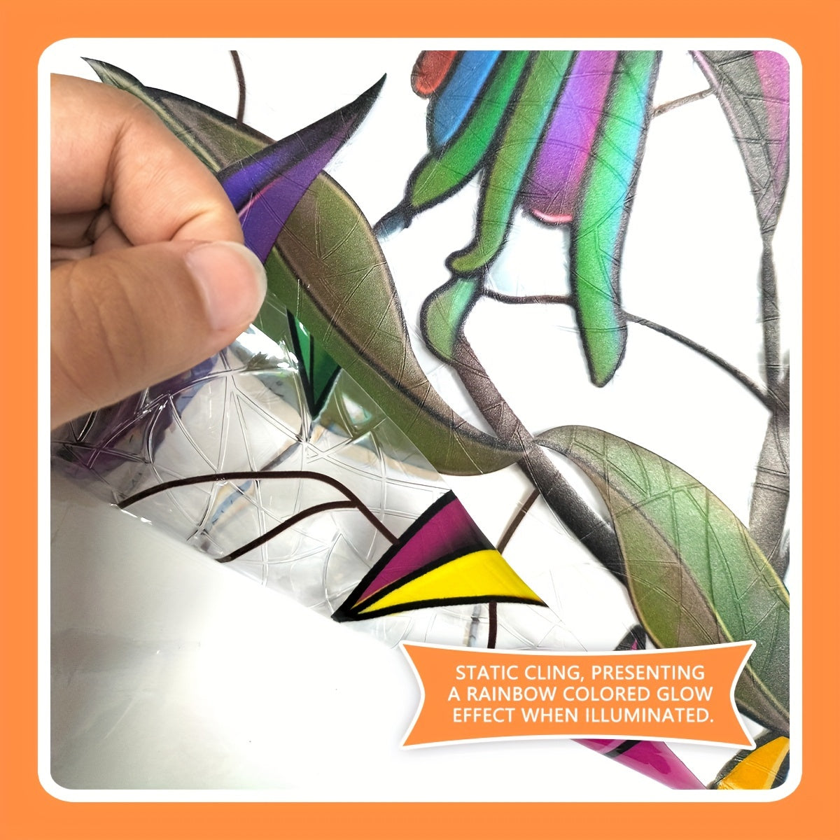 Rang-barang qush va o'simliklar quyosh nuri deraza dekali 45.72cm x 99.06cm qayta ishlatiladigan PVC