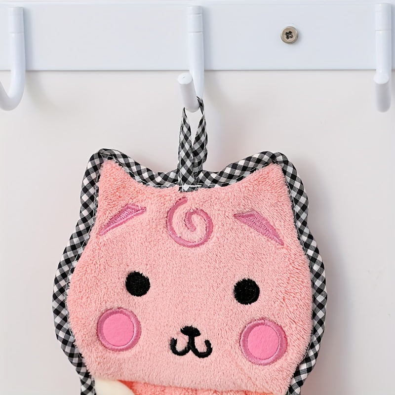 Cute Kitty Pattern Towels Soft Absorbent Coral Fleece Bathroom Towels