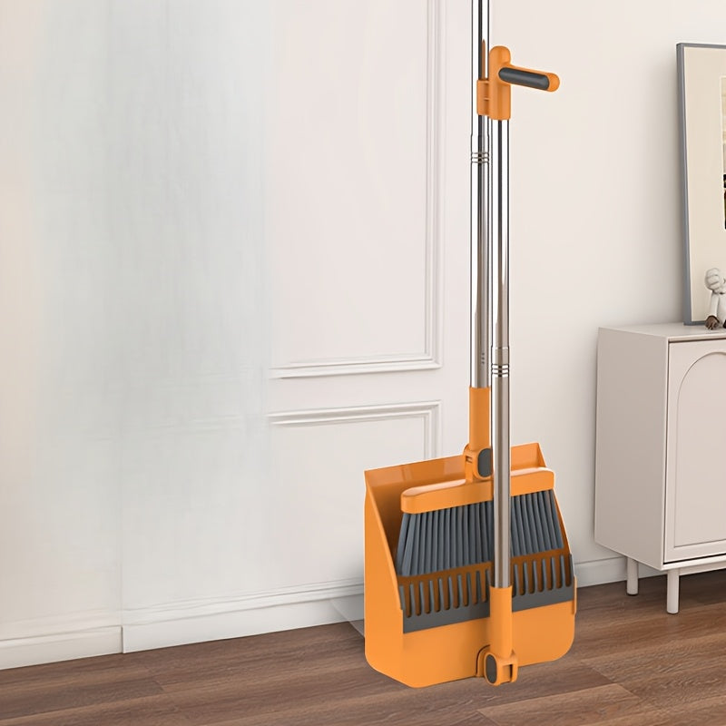 2-Piece Broom and Dustpan Set Stainless Steel Handle Pet Hair Remover