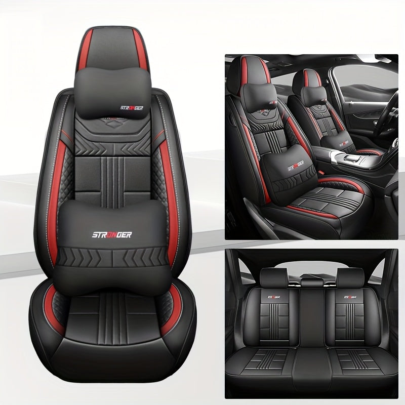 Universal PU Leather Car Seat Cover for Five-Seater Vehicles Full Coverage