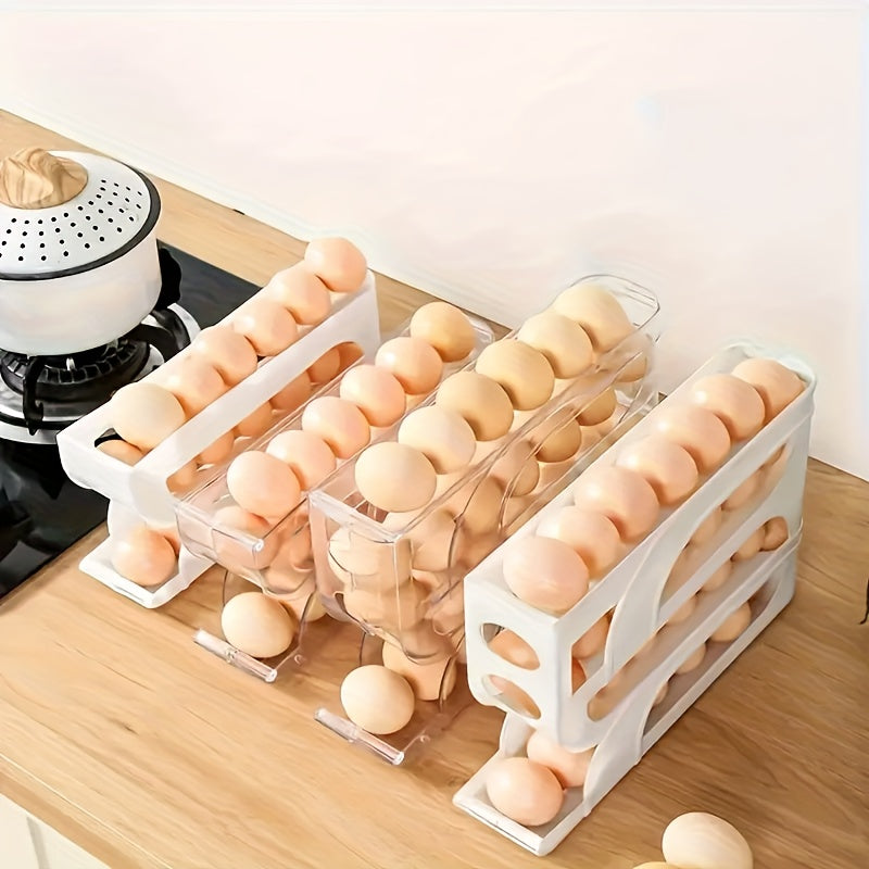 3-Tier Sliding Egg Holder Acrylic Kitchen Organizer Space-Saving Refrigerator Door