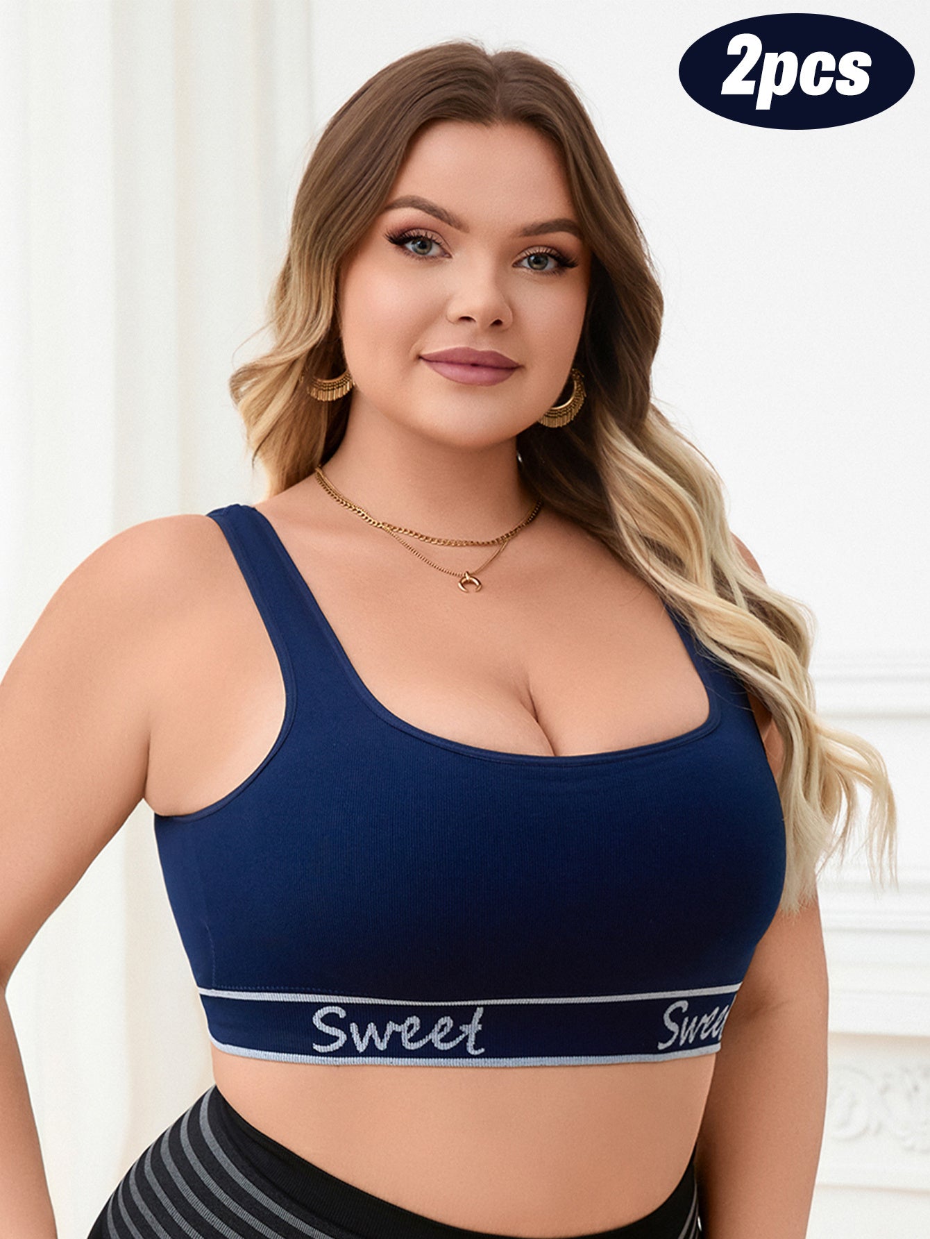 Women's Plus Size Seamless Breathable Sports Bras Pack White Navy Supportive Workout Wear