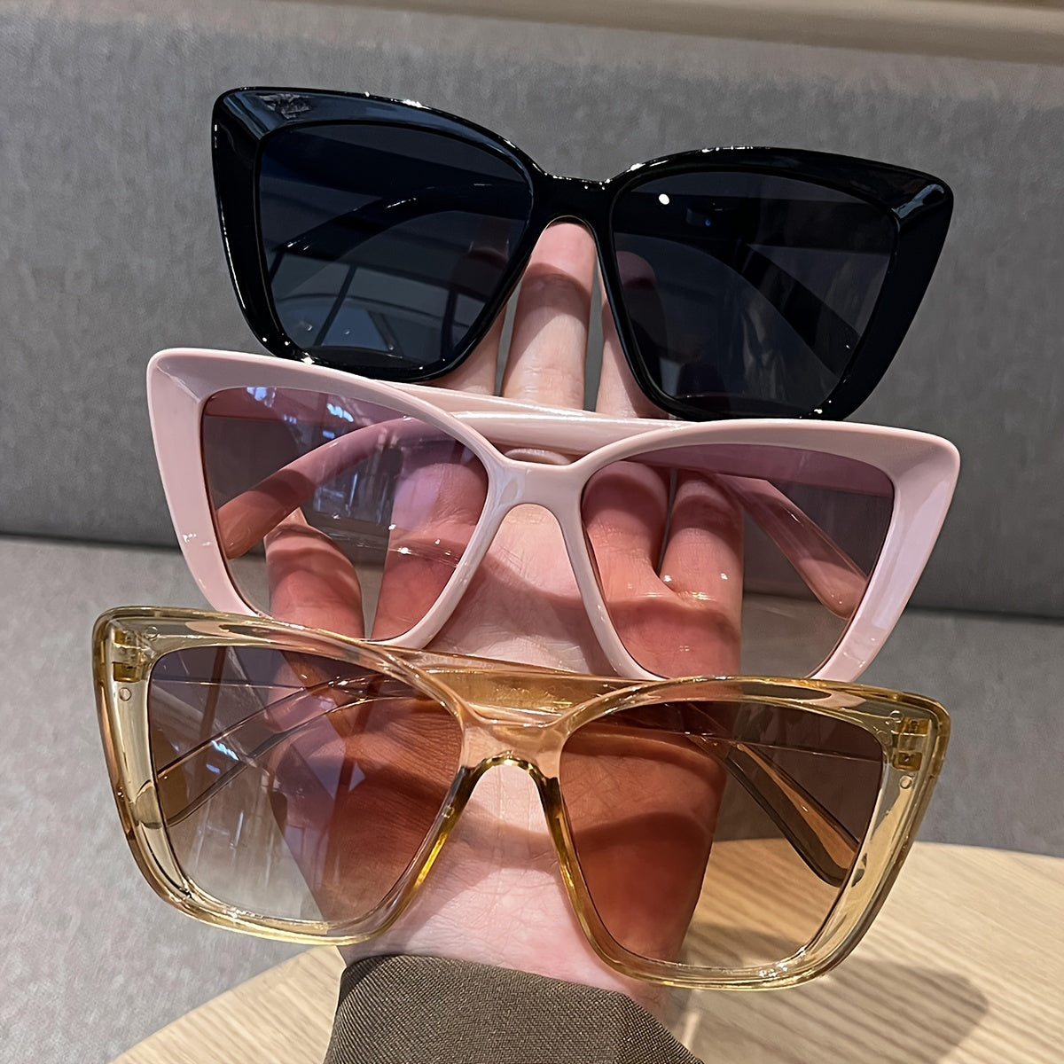 Set of 3 Women's Cat Eye Glasses in Classic Colors with Large Frames for Casual Wear