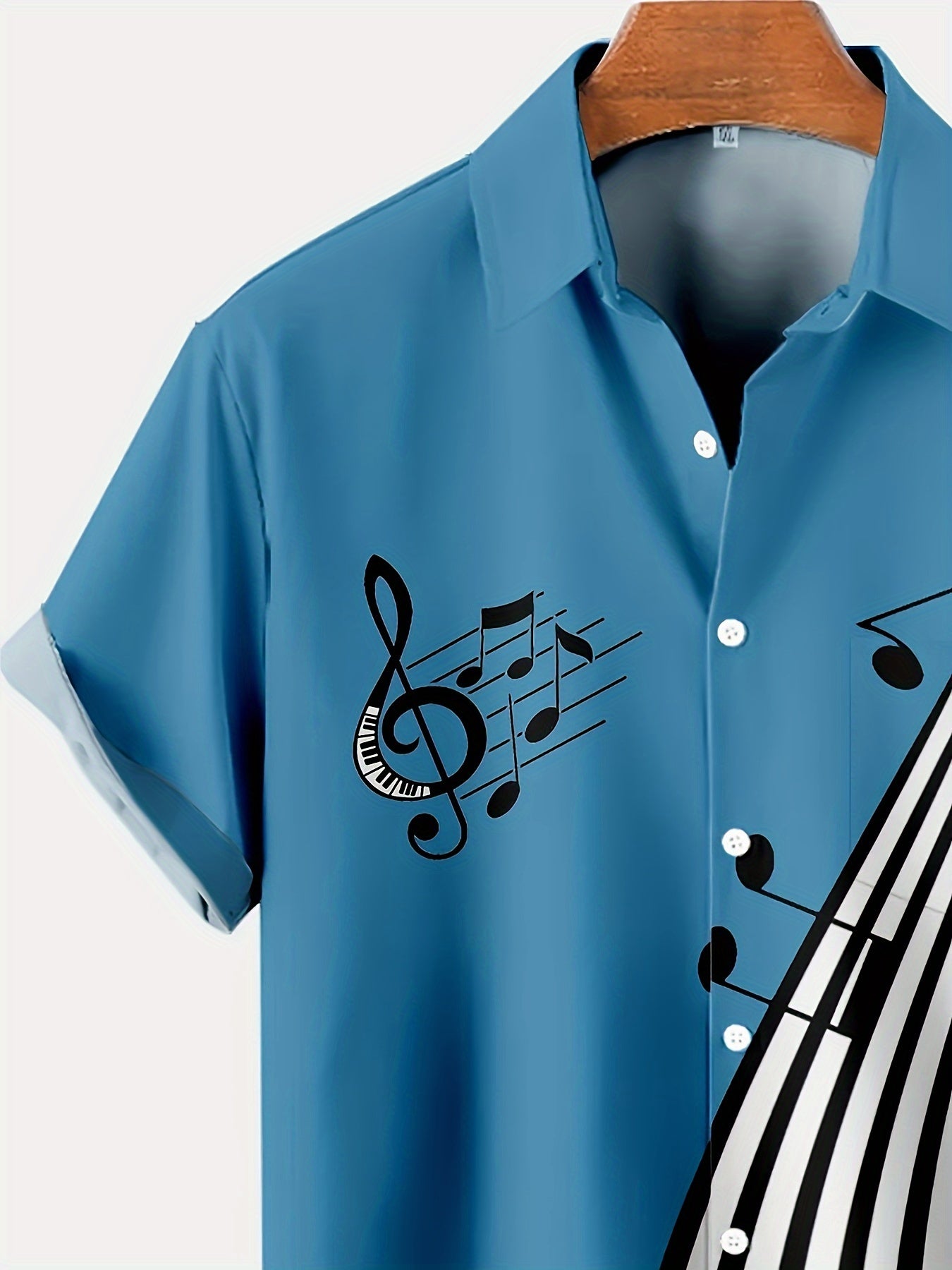 Camisa casual de manga corta de algodón tejido con gráfico de nota musical vintage de verano para hombres, talla grande y alta