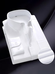 Men's Solid Color Long Sleeve Dress Shirt Cotton Polyester Regular Fit for Formal Wear