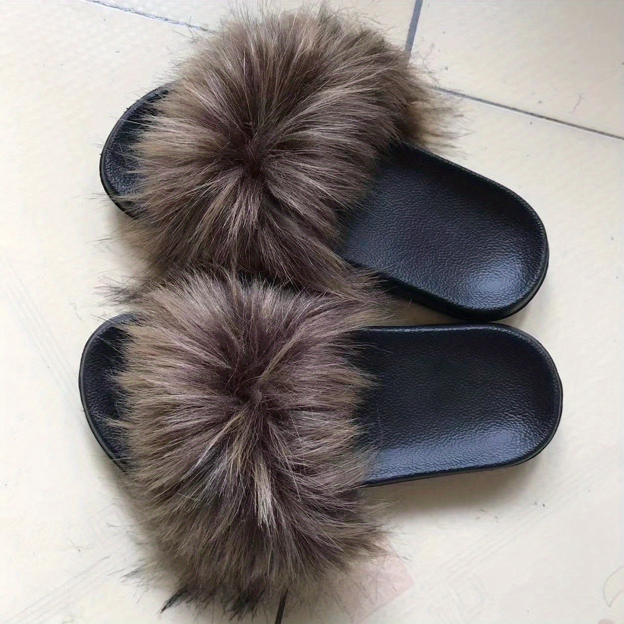 Women's Faux Fur Slip-On Sandals Open-Toe Flat Summer Casual Wide Width