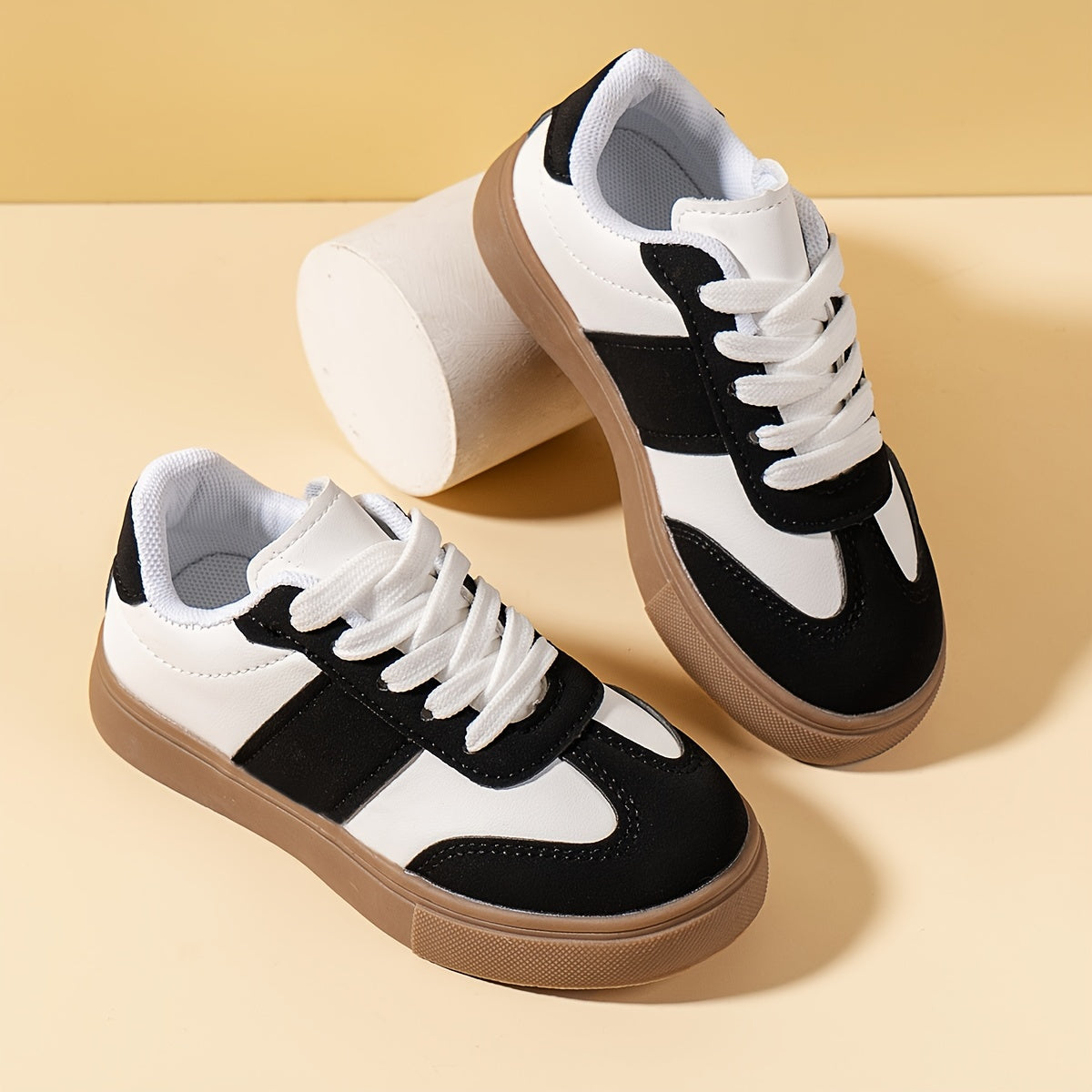 Kids' Solid Color Low Top Sneakers with Lace-Up and Non-Slip TPR Sole for Boys and Girls