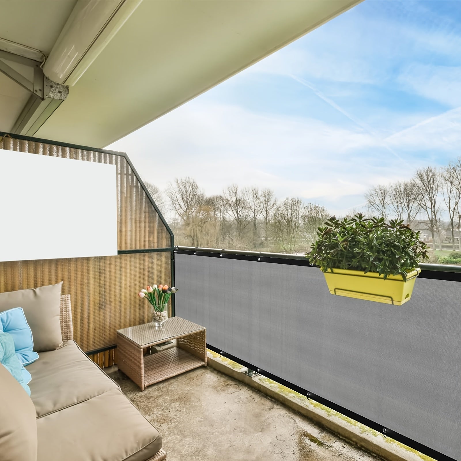 Balcony Privacy Screen Fence UV Protection Grey 81-90% Shading