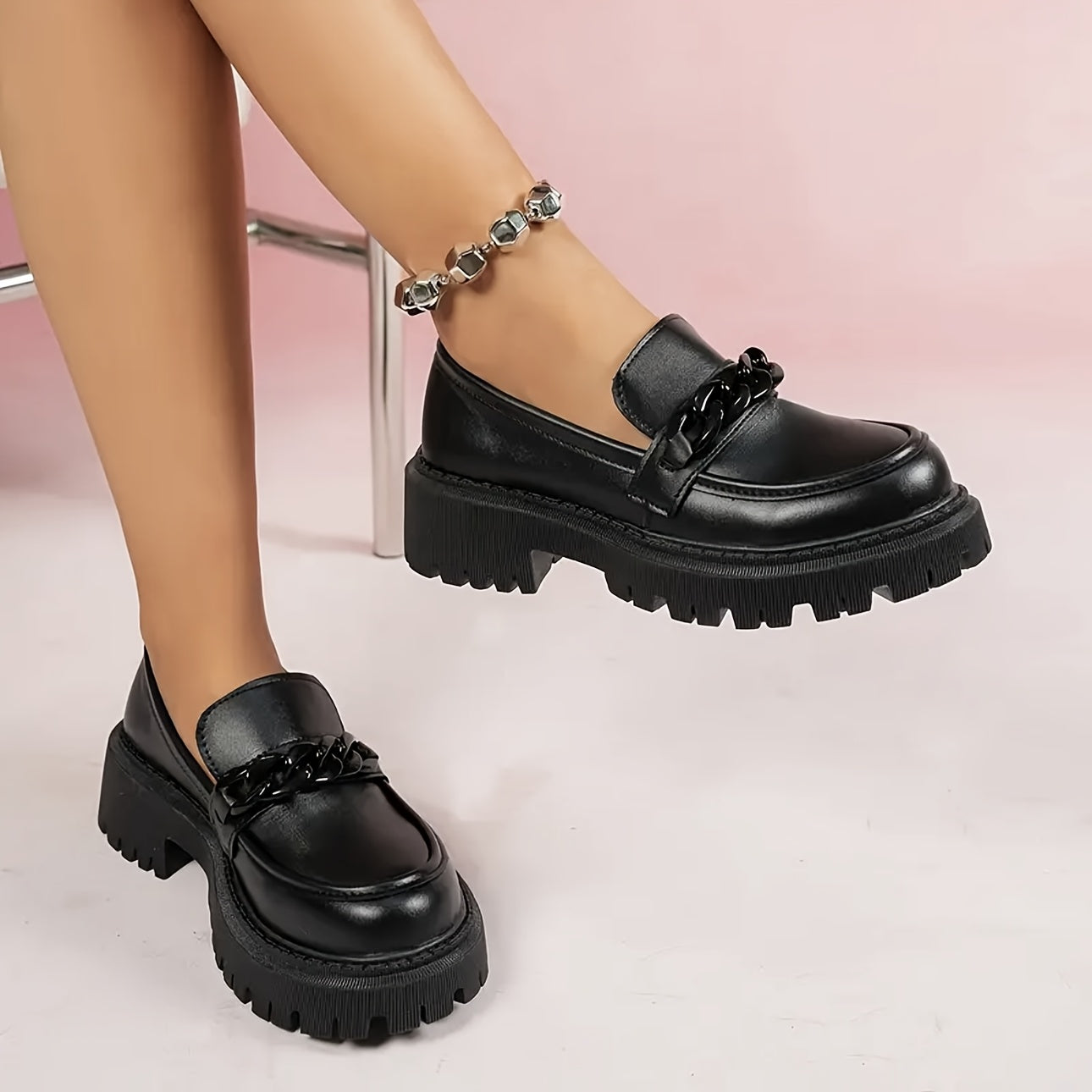 Women's Slip-On Platform Loafers PU Synthetic All-Season Wide Fit