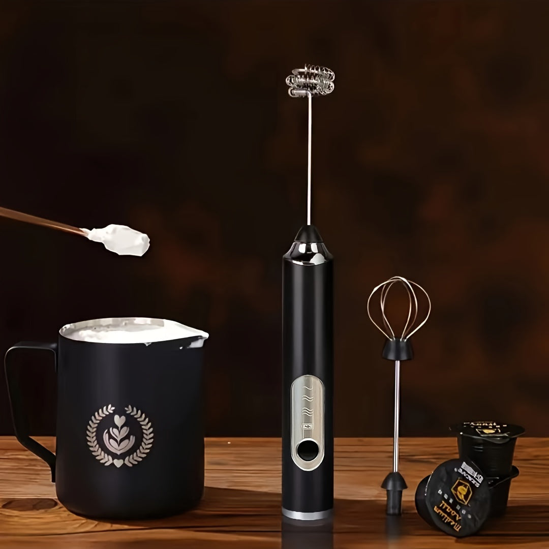 Electric Handheld Frother with USB Charging, 3 Speeds, Stainless Steel Rods