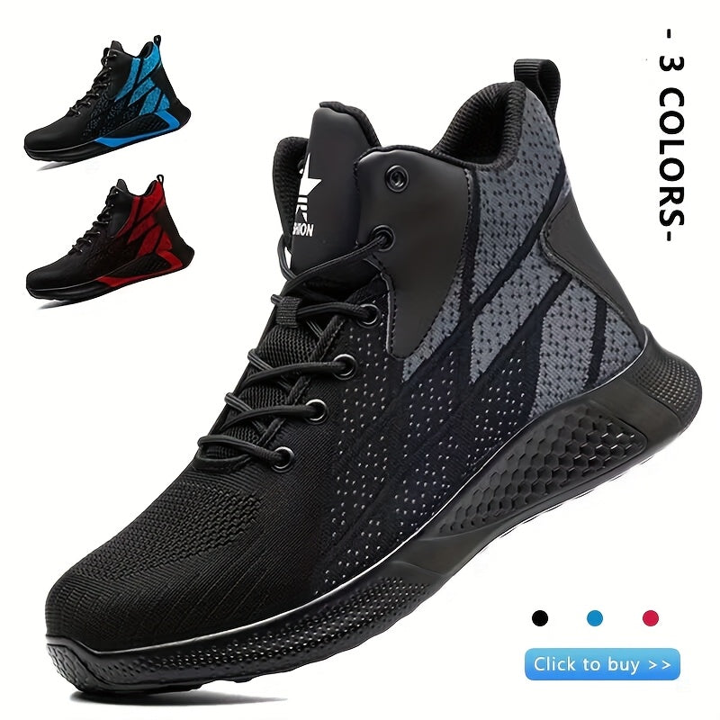 Women’s High-Top Safety Sneakers Breathable Lightweight Puncture Resistant Red Black