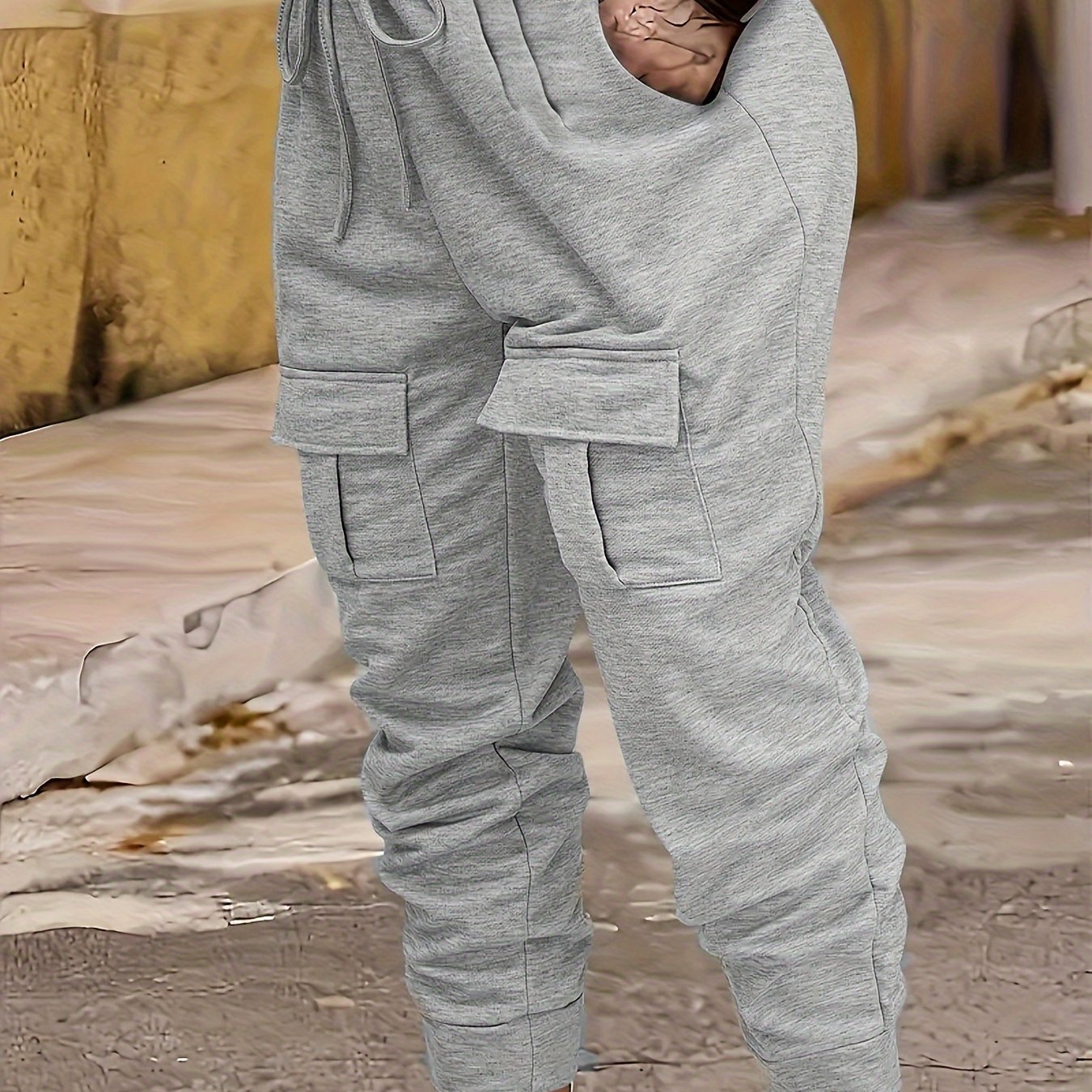 Women's Plus Size Black Joggers Stretchy Tapered Pants with Pockets