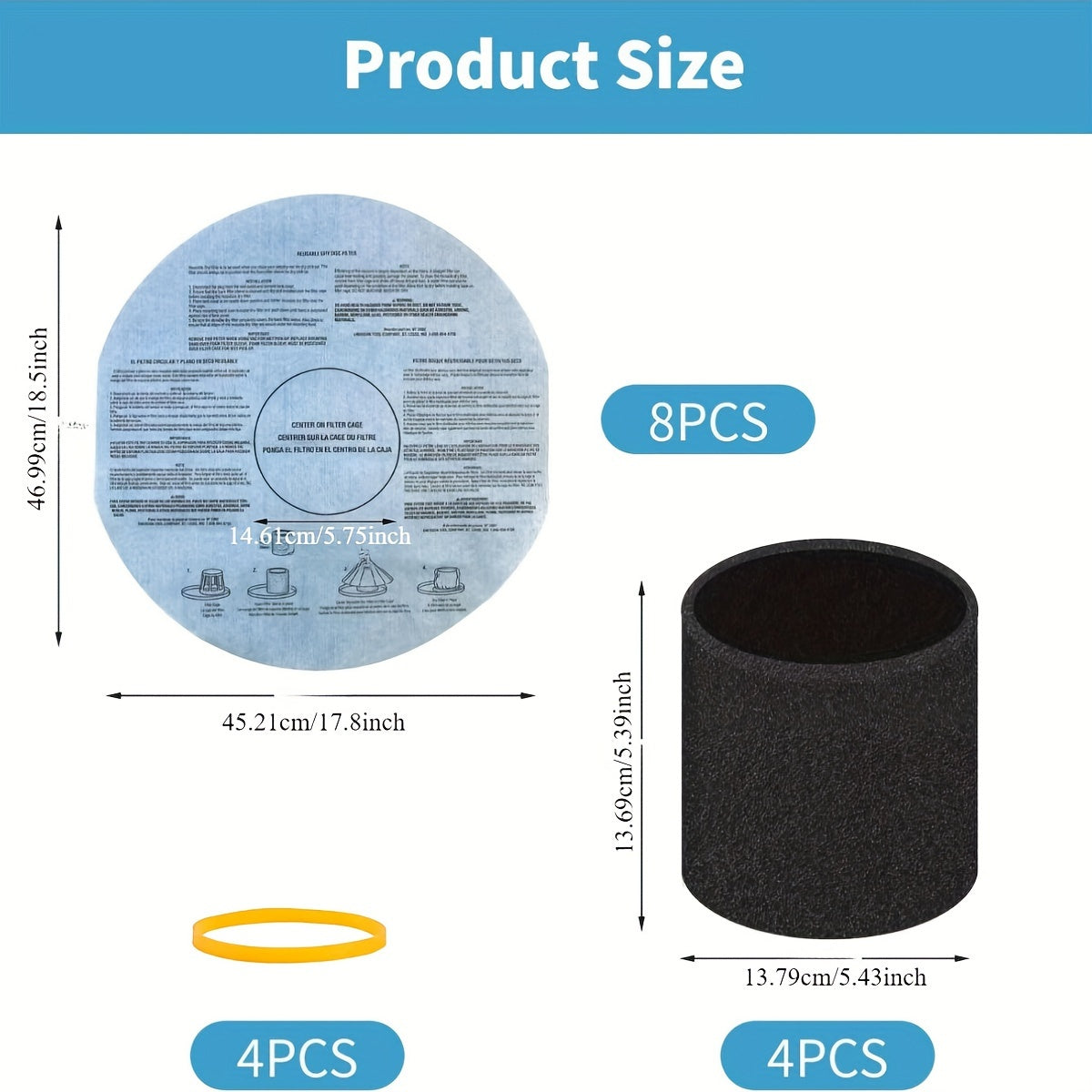Replacement Vacuum Filters for 18.93 L Wet Dry Shop Vac 8 Pack Paper 4 Pack Foam