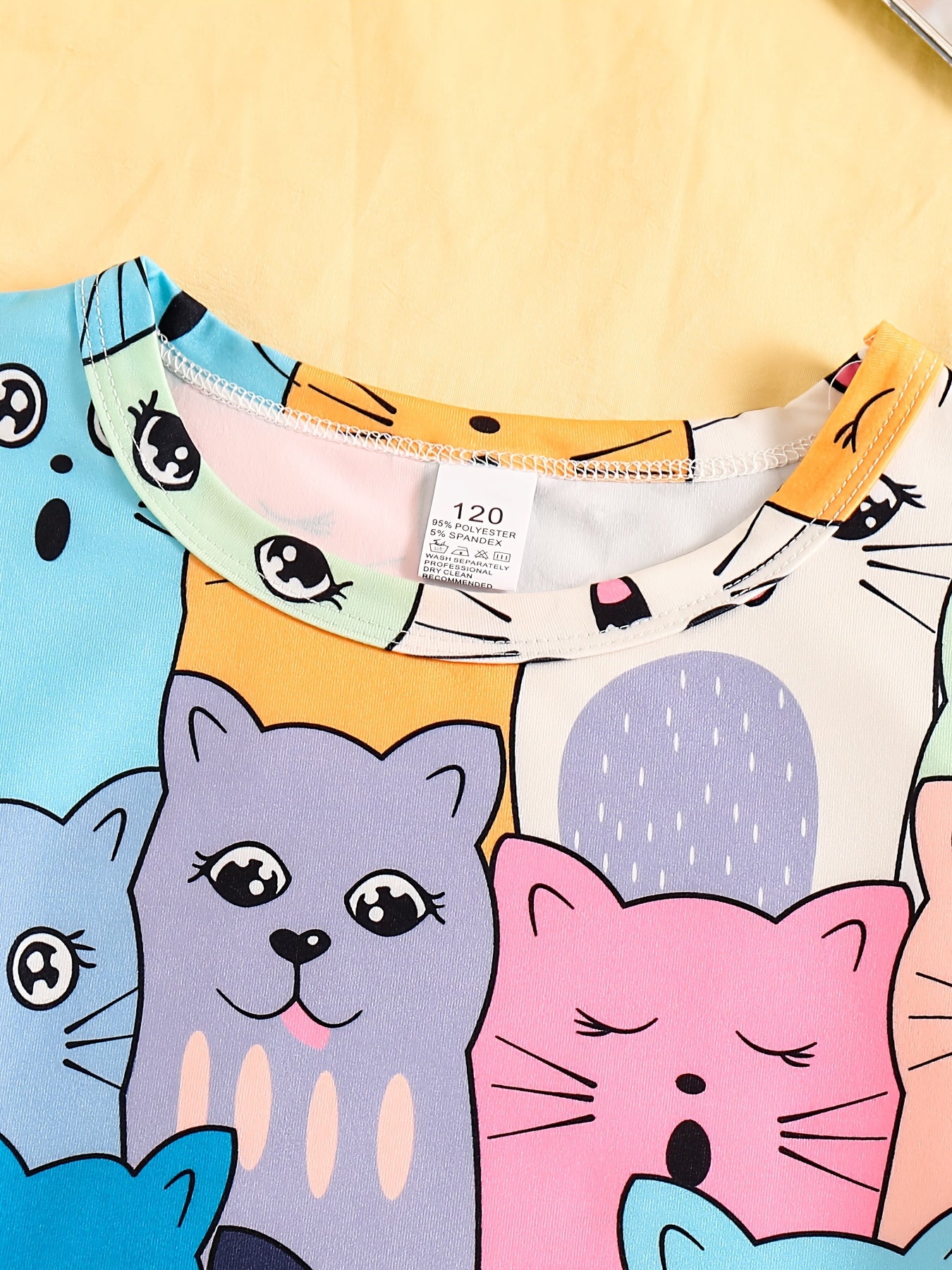 3-qismli pijama to'plami qizlar uchun mushuk printli dam olish kiyimlari