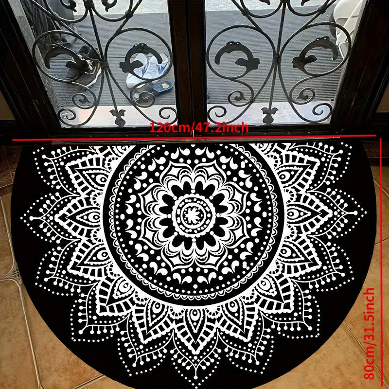 Non-Slip White Circular Doormat Washable Polyester Indoor Outdoor Entry Rug 15x23 19x31 23x35 31x47 Inches