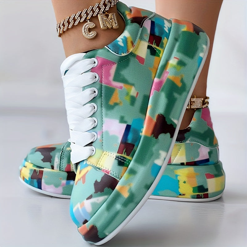 Women's Casual Sneakers Faux Cover Abstract Pattern Low-Top Shoes