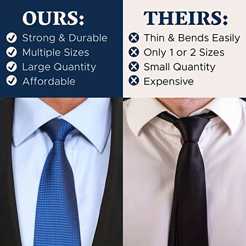 Set of 10 Metal Collar Brackets for Formal Shirts in Silver Finish, Unisex, 4 Sizes