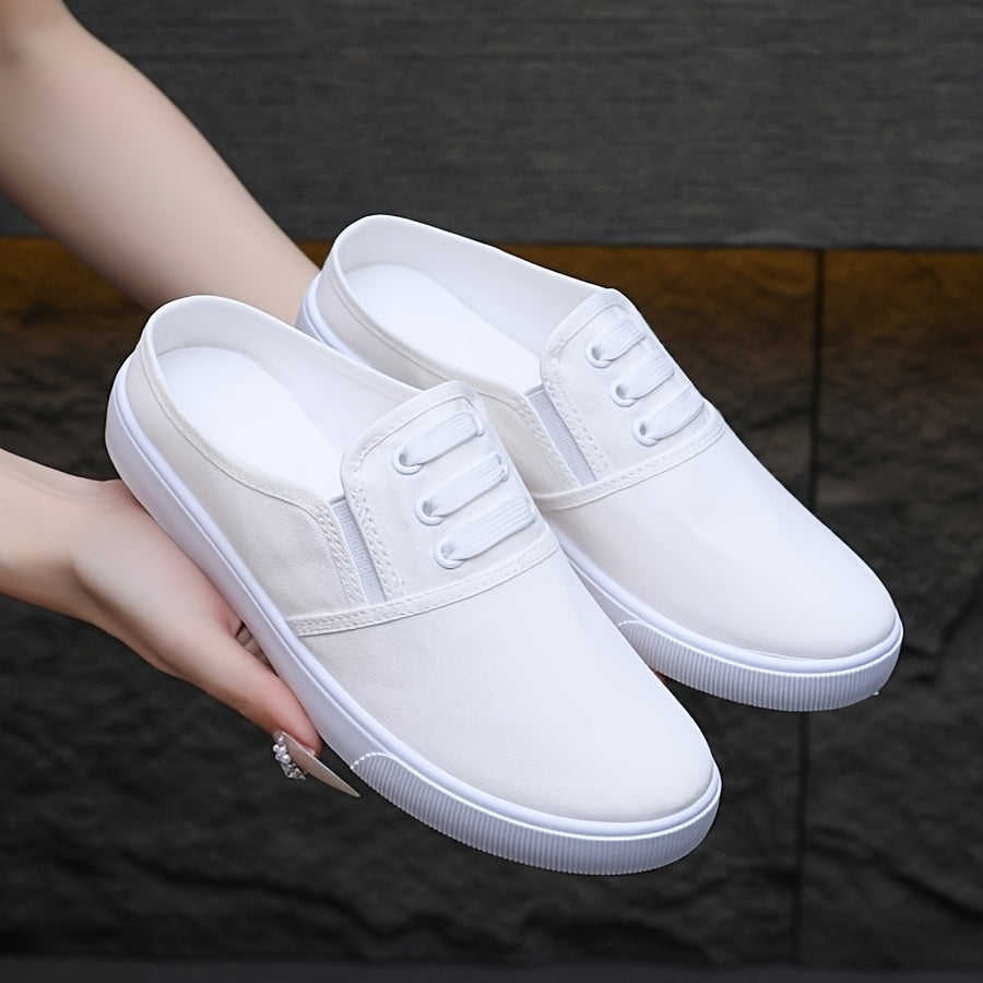 Women's Slip-On Sneakers Breathable Black Fabric Low-Top Shoes with White Sole