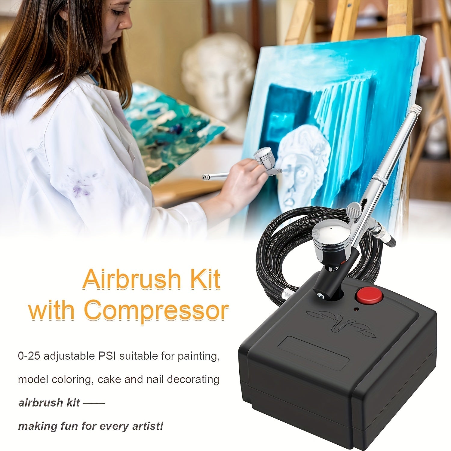 Portable Mini Airbrush Kit with Compressor Dual-Action Gravity Feed for Crafts Cake Decorating and Tattoo