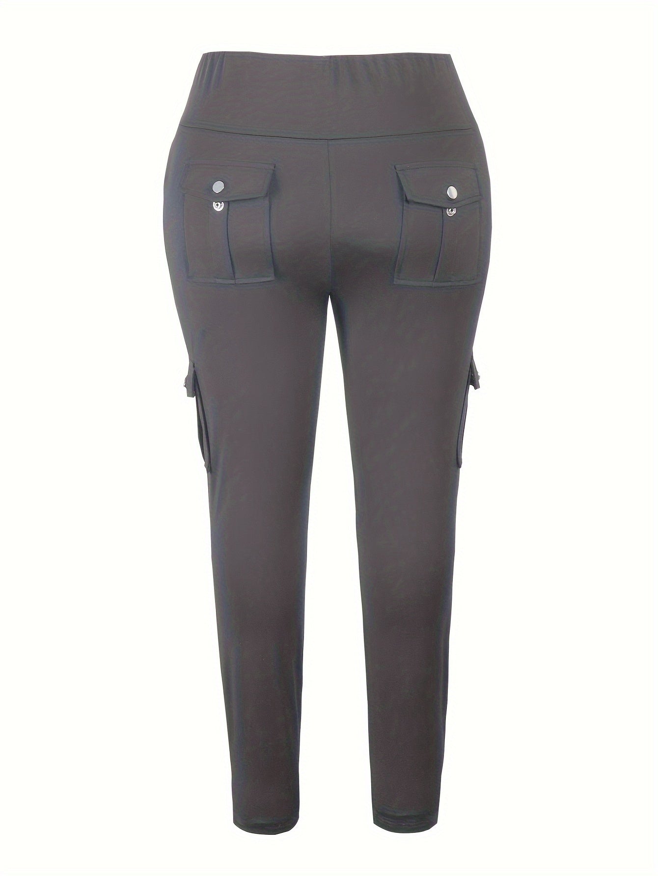 Leggings casual de talla grande para mujer, de color sólido, de poliéster elástico con elastano
