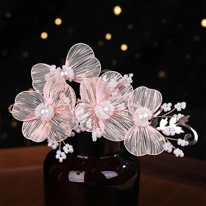 Wedding Hair Accessory for Women Faux Pearl Flower Headband Bridal Bridesmaid Party